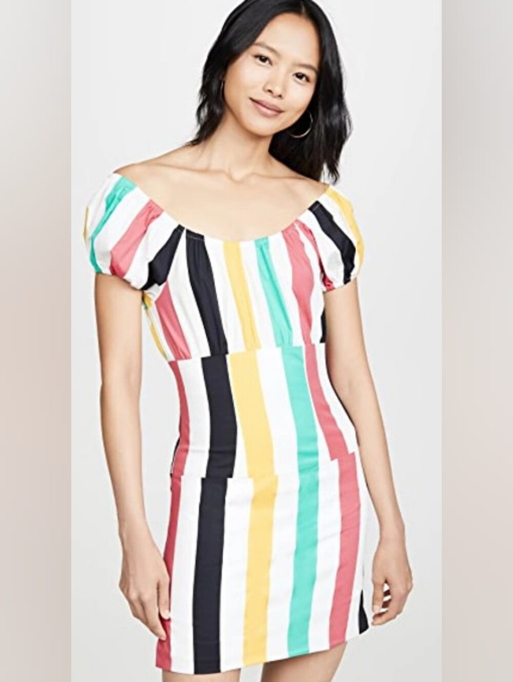 Caroline Constas NWT Multi-Stripe Puff Shoulder Bodycon Mini Dress Size XS